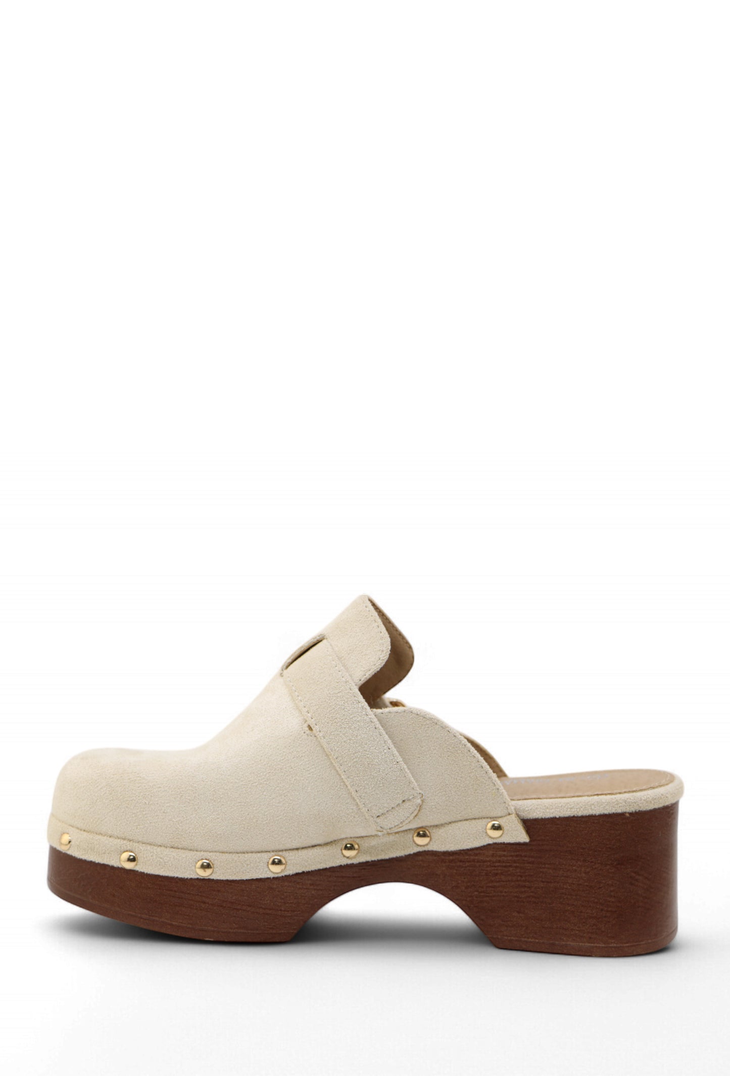 Sabots Suédine Camel à Plateforme Effet Bois Cloutée avec Boucle Métal