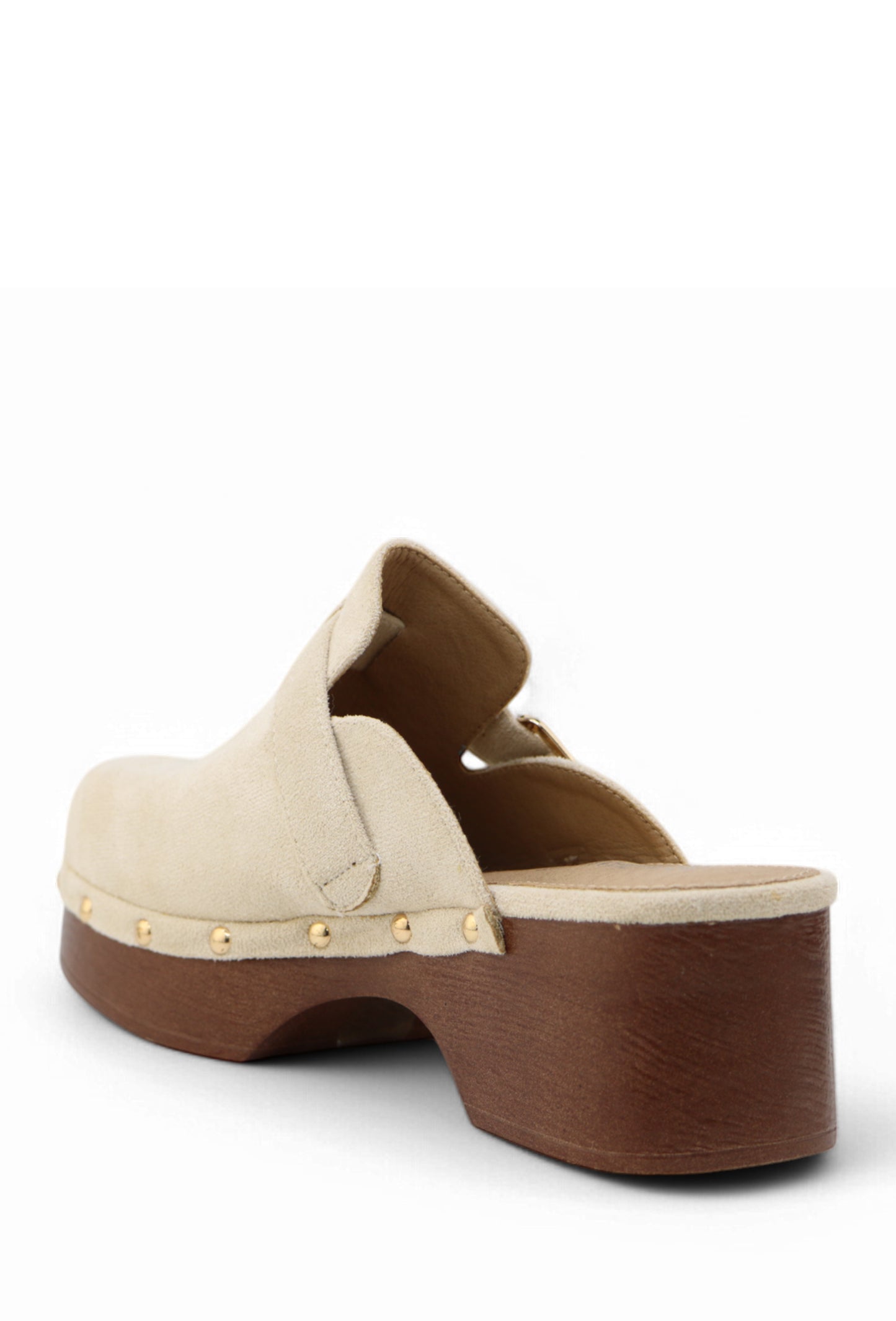 Sabots Suédine Camel à Plateforme Effet Bois Cloutée avec Boucle Métal