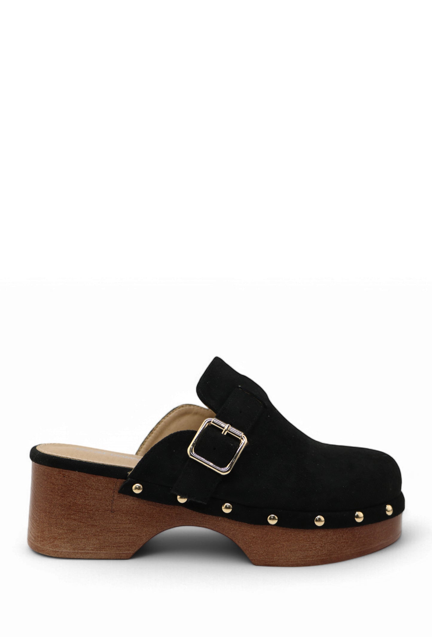 Sabots Suédine Camel à Plateforme Effet Bois Cloutée avec Boucle Métal