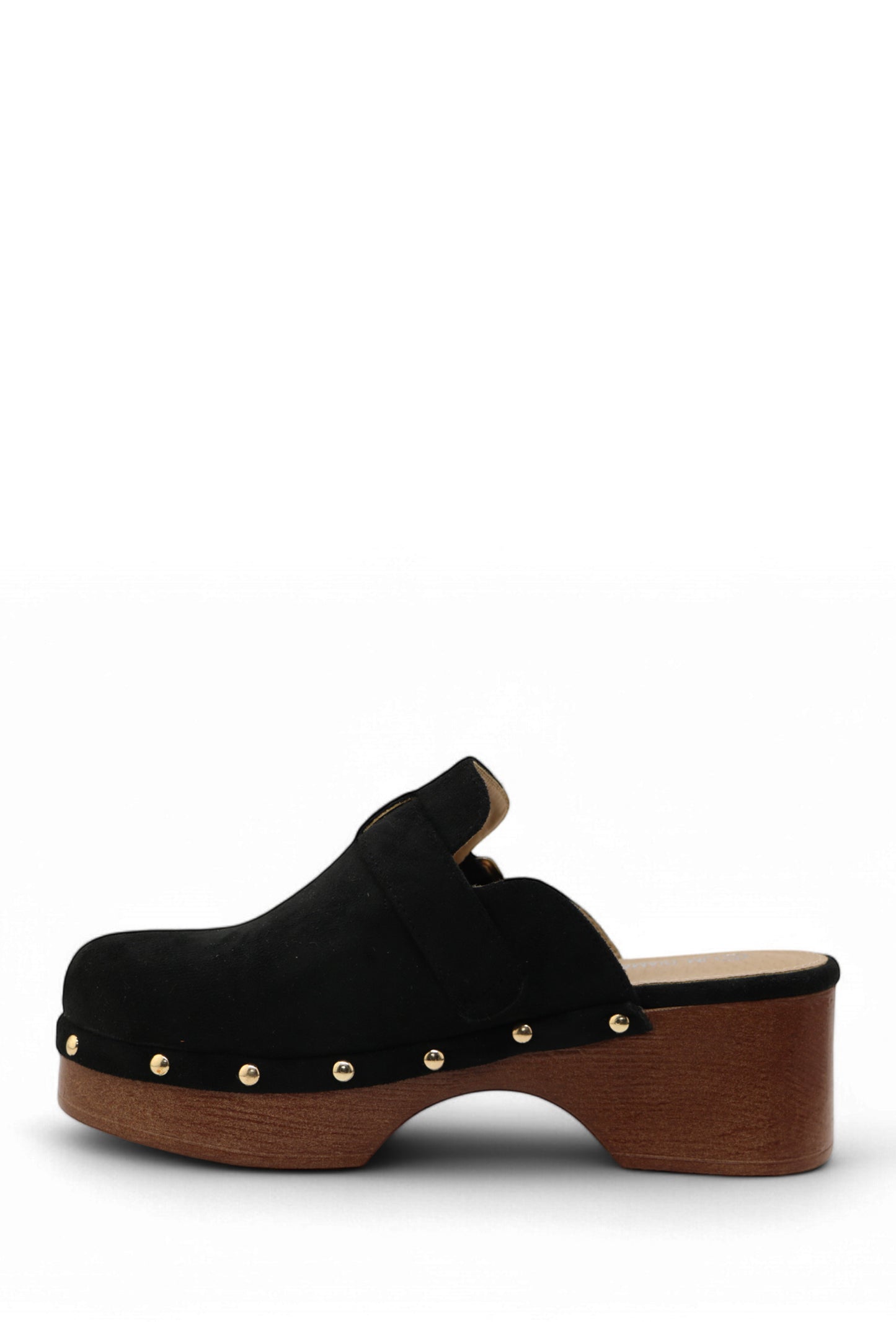 Sabots Suédine Camel à Plateforme Effet Bois Cloutée avec Boucle Métal