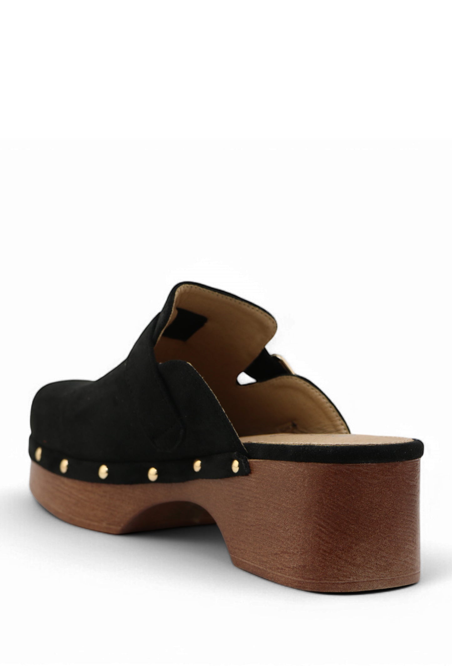 Sabots Suédine Camel à Plateforme Effet Bois Cloutée avec Boucle Métal