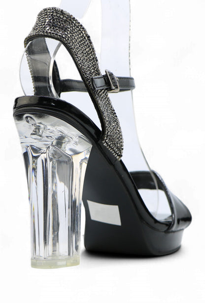 Sandales à Talon Transparent et Strass – Élégance Glamour pour Soirée, Mariage ou Sortie Chic