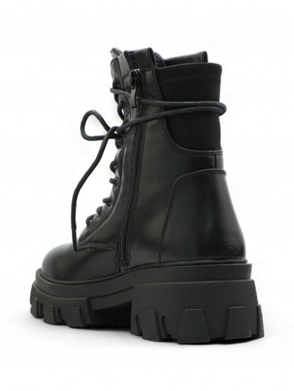 Bottes de cheville à lacets unisexes rétro avec semelle épaisse, convenant pour l'extérieur, les voyages, les festivals, l'automne/l'hiver