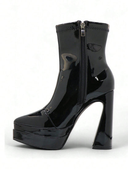 Bottines à Plateforme Verni Fuchsia, Haut Talon bloc – Sélection Halloween