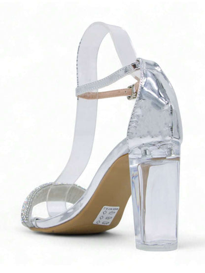 Chaussures femme à talon compensé transparent avec boucle réglable, design confortable