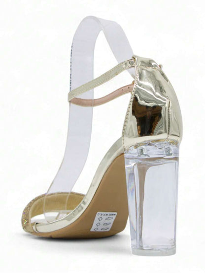 Chaussures femme à talon compensé transparent avec boucle réglable, design confortable