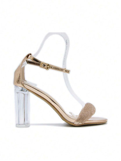 Chaussures femme à talon compensé transparent avec boucle réglable, design confortable