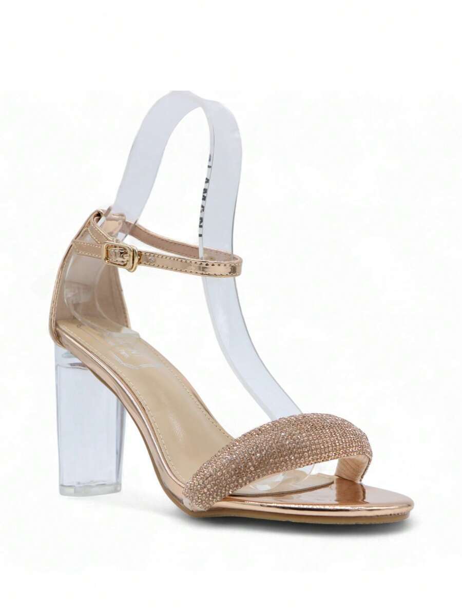 Chaussures femme à talon compensé transparent avec boucle réglable, design confortable