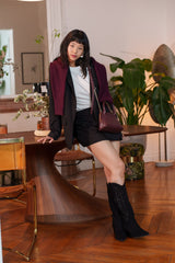 Santiags hautes suédine daim talons blocs à strass