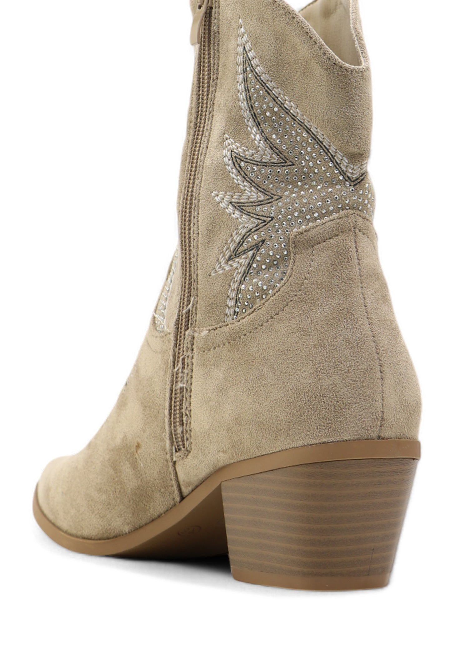 Bottines Santiag Style Western Cowboy Taupe à Strass, Talon Bas - Sélection Halloween