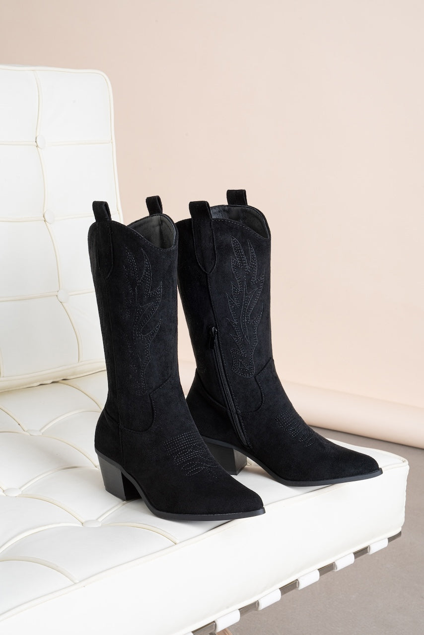 Bottes Santiags Cowboy Western Noir, Talon Bas et couture texane – Sélection Halloween