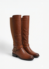 Bottes cavalières hautes à brides croisées et boucles