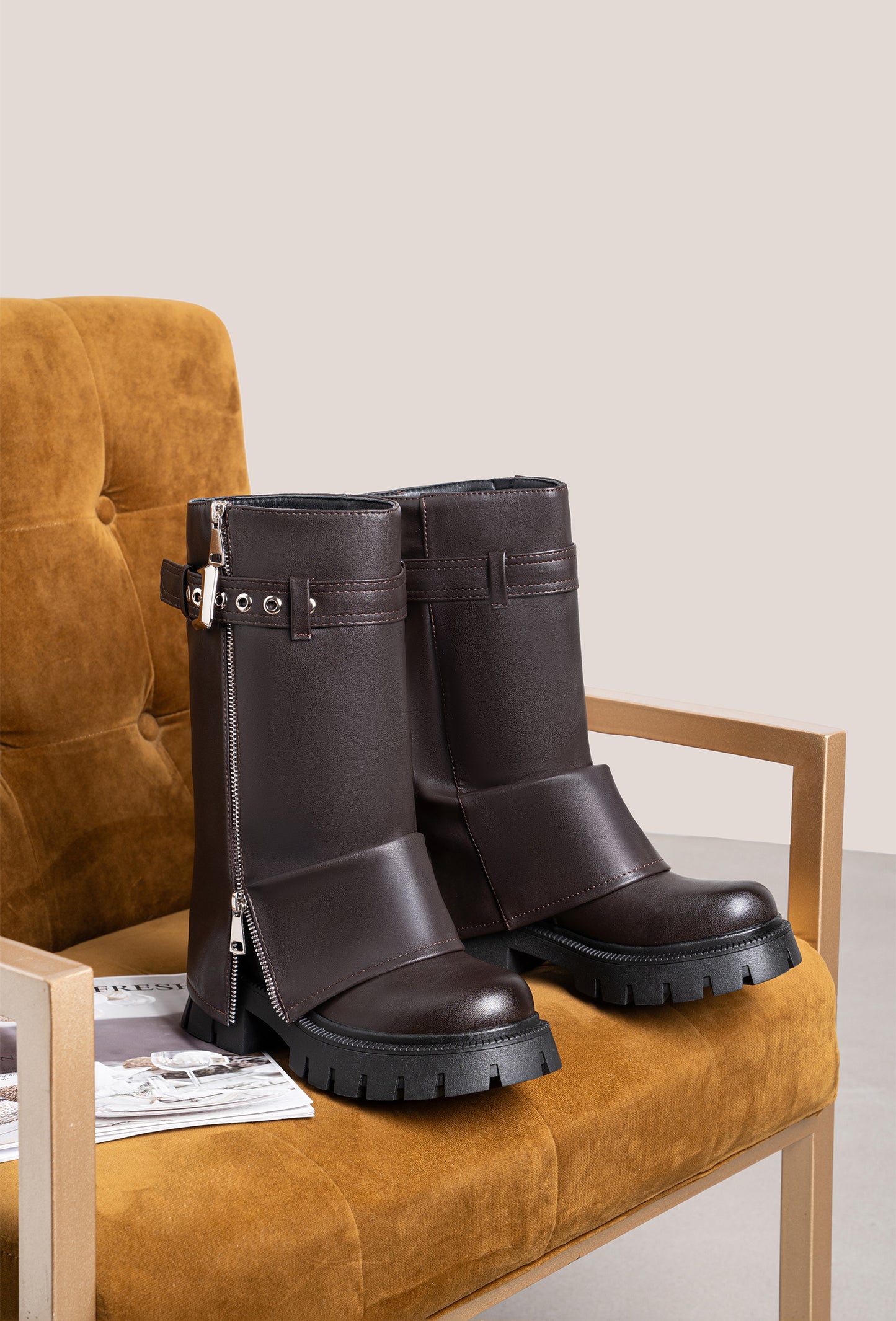Bottes Chunky Foncé Femme – Style Urbain &  Décontractée pour Automne / Hiver