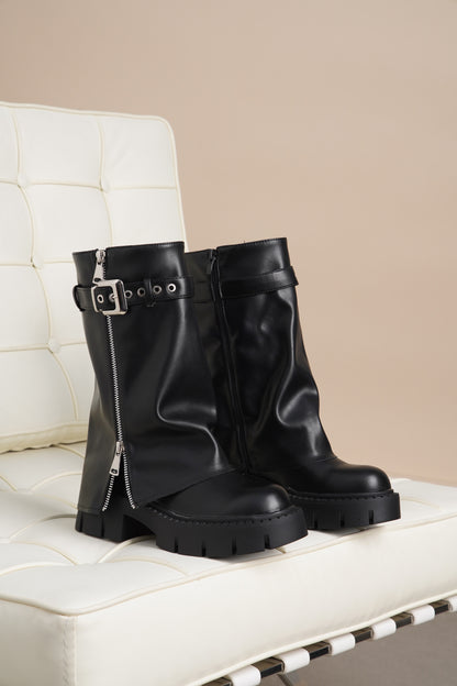 Bottes à Fermeture Éclair et Boucles Métalliques – Style Rock & Chic Urbain pour Automne / Hiver